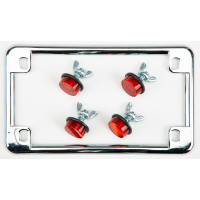 LICENSE PLATE FRAME W/4 RED REFLECTORS CHROME