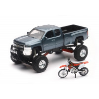 REPLICA 1:43 TRUCK/RACE BIKE CHEVY GREY/HONDA BIKE RED