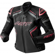 WOMENS S1 D3O LEATHER JACKET BLK/FLO PINK 2XL