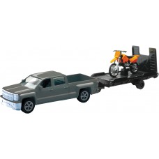 REPLICA 1:43 TRK/TRAILER/BIKE CHEVY SILVER/BIKE ORANGE
